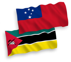 Flags of Independent State of Samoa and Republic of Mozambique on a white background