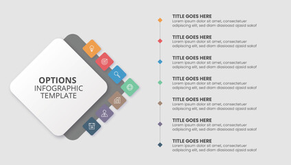 Seven Options, Weekly Timeline Square Infographic Template Design