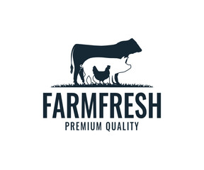 Animal Farm logo design template. Livestock farm logo design with cow, chicken, and pork.