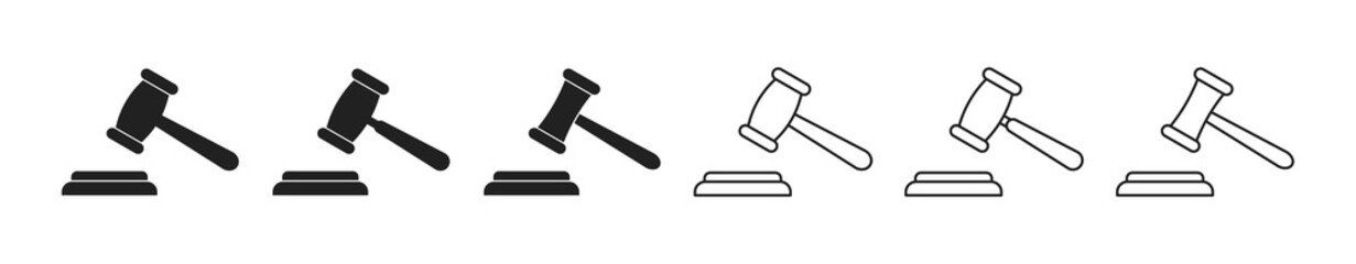 Trial hammer icon set. Judge gavel, law symbol. Vector EPS 10