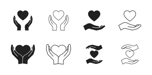 Hand holding heart icon set. Healthcare symbol, care sign. Vector EPS 10