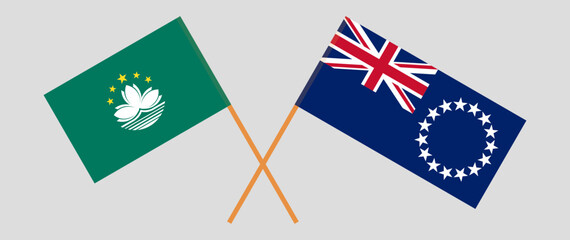Crossed flags of Macau and Cook Islands. Official colors. Correct proportion