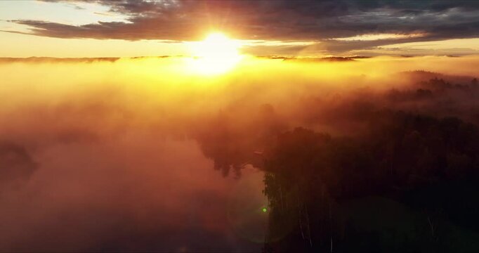 warm Foggy morning at latvian lake
