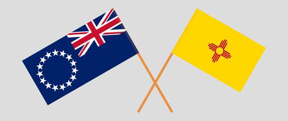 Crossed flags of Cook Islands and the State of New Mexico. Official colors. Correct proportion
