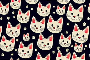 Draw  seamless pattern background cute cat Watercolor style