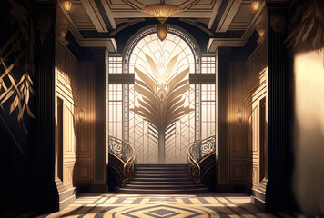 wallpaper and graphic backgrounds in a Great Gatsby and Art Deco setting. Generative AI