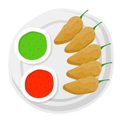 Peri peri bites concept, green chillies filled with minced chicken vector icon design, Fast Food symbol, Junk food sign, popular inexpensive good taste snacks stock illustration 