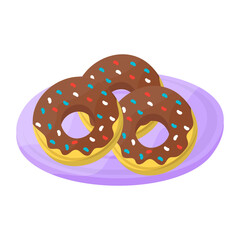 Chocolate Glazed doughnut or donut concept, ring-shaped cake vector icon design, Fast Food symbol, Junk food sign, popular inexpensive good taste snacks stock illustration 