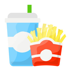 French Fries and Drink concept, Fry Chips and Cold vector icon design, Fast Food symbol, Junk food sign, popular inexpensive good taste snacks stock illustration