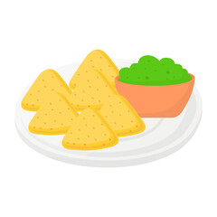 Nachos Tortilla chips with jalapeno peppers sour cream sauce concept vector icon design, Fast Food symbol, Junk food sign, popular inexpensive good taste snacks stock illustration