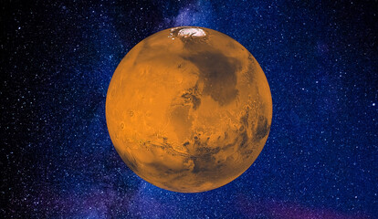 Planet Mars in the space. Millions of stars in the background. Space, sci-fi background photo. Elements of this image furnished by NASA.