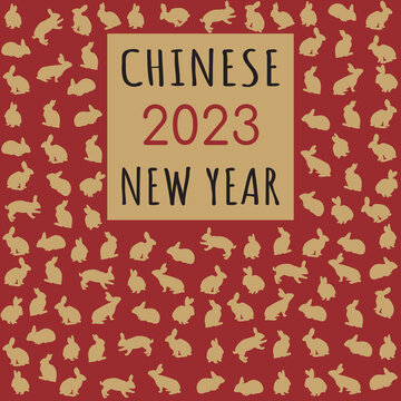 Chinese New Year. Golden rabbits on a red background. Vector illustration for postcards, banners