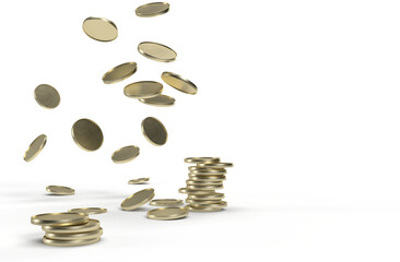 3D Realistic Golden coins. Gold coins cash money in piles, isolated on white transparent background.