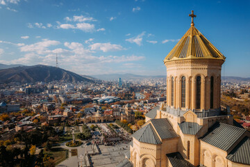Holy Trinity church and downtown district view, Tbilisi, Georgia
