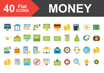 Money Icon Pack With Flat Style