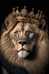 Obraz premium Abstract painting concept. Colorful art of a lion with a crown. Animals. Generative AI.