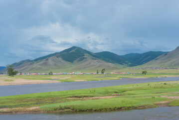 landscape with river and mountains