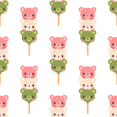 Obraz premium Dango seamless pattern Japanese traditional dessert isolated on white. Hanami Dango dessert vector 