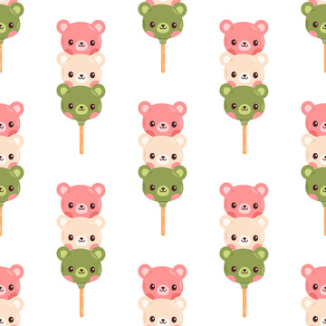 Dango seamless pattern Japanese traditional dessert isolated on white. Hanami Dango dessert vector 