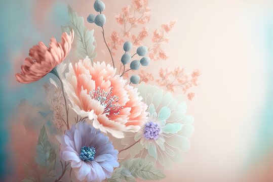 Colorful flowers on a pastel backdrop Generative AI