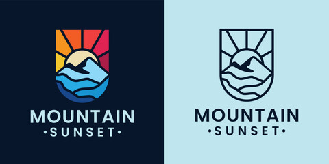 monoline and colorful mountain luxury logo design inspiration