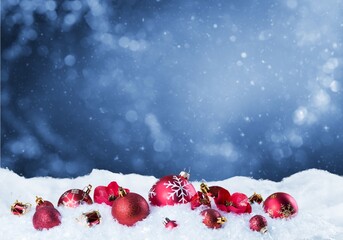 Naklejka na ściany i meble Christmas beautiful holiday decorations in snow