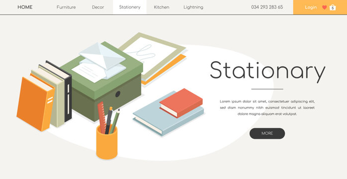 Stationary and books - line design style isometric web banner