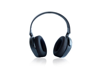 Wireless black headphones are isolated on a white background.