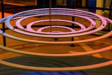 Close-up of colorful ring light projected onto the ground by colorful ring lights