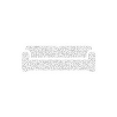 The sofa symbol filled with black dots. Pointillism style. Vector illustration on white background