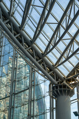 Close-up of a steel structure dome in a modern building interior