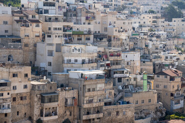 Jerusalem, Israel - 12.10.2022: Low quality housing in an Arab neighborhood of Jerusalem