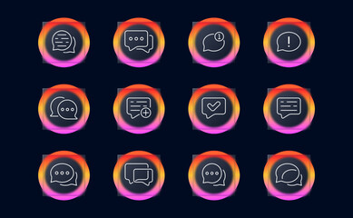 Chat icon set Correspondence, communication, message, forum, online, conversation, sms dialogue, acquaintance. Online concept. Pastel color background. Vector line icon for business