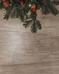 christmas background with fir branches and cones