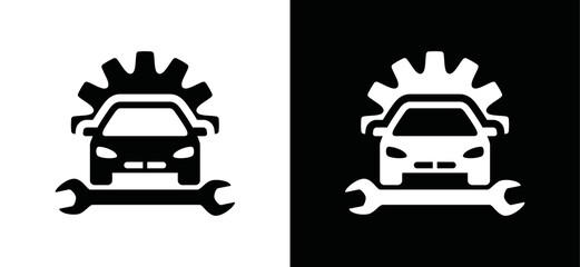 Car service icon vector. Car with gear and wrench icon. Repair or fix car sign on the garage logo design, symbol illustration