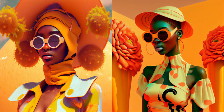 Colorful illustration of spring fashion models in sunglasses