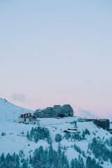 Fototapeta na wymiar La Plagne ski resort early in the morning