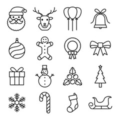 Christmas icon outline set illustration vector isolated on white background. Christmas vector.