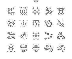 Christmas lights garlands. New year, winter decoration, illuminated. Pixel Perfect Vector Thin Line Icons. Simple Minimal Pictogram