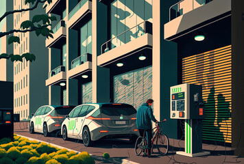 Obraz premium People using electric vehicles in the city. Generative AI