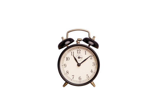 Black alarm clock isolated on white background
