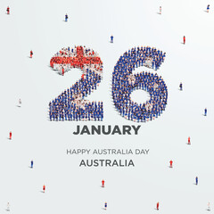 Happy Australia Day. A large group of people form to create the number 26 as Australia celebrates its Australia Day on the 26th of January. Vector illustration.