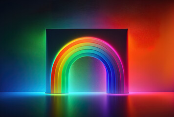 Fototapeta na wymiar neon led light on a background of rainbow gradient. Generative AI