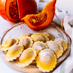 Vegetarian ravioli stuffed with pumpkin