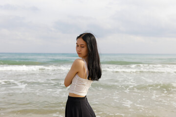 Portrait of a young girl at sea, vacation, travel and healthy lifestyle