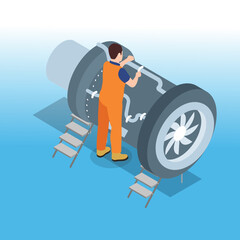 Engineer aircraft engine builder isometric 3d vector illustration concept for banner, website, illustration, landing page, flyer, etc.