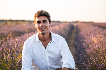 Handsome man in a lavender field