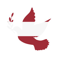 Obraz premium Dove symbol of peace and flag of Latvia. Dove with Latvia flag color. World support for Latvia. Peace symbol isolated. Vector illustration