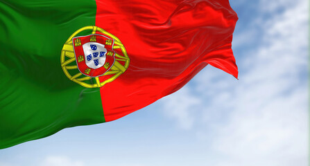 Portugal national flag waving in the wind on a clear day
