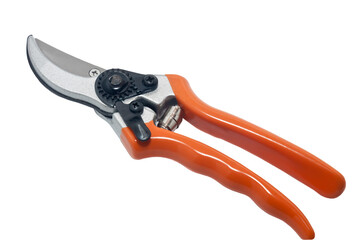 The bypass pruner for pruning branches with red handles isolated on white background